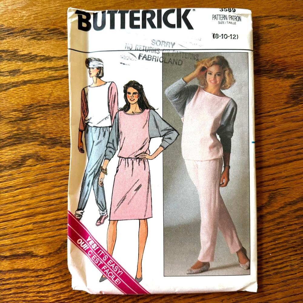 UNCUT Vintage 1980s Butterick 3589 Sewing Pattern Womens XS-S Top Skirt Pant